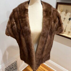 Vintage George Benioff Furriers Light Brown Real Mink Collared Fur Stole Cape